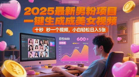 2025最新男粉项目，一键生成美女视频，日引600+色粉 十秒一个视频，小白轻松日入5张【揭秘】-雲鼎文化传媒