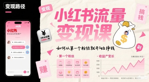 小红书流量变现课，如何从第一个粉丝就开始挣钱-雲鼎文化传媒