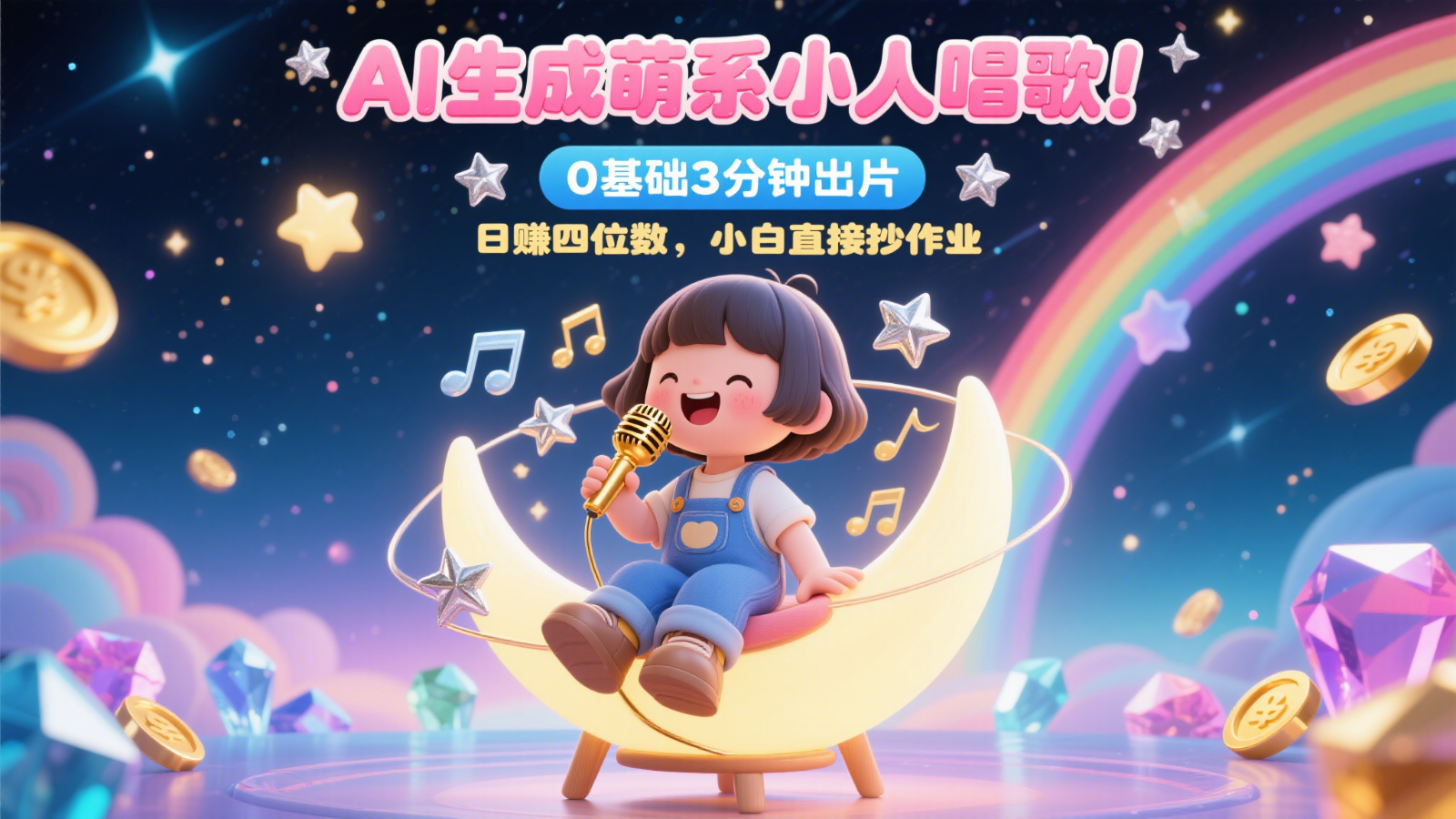 AI生成萌系小人唱歌！0基础3分钟出片，28个作品涨粉9万，日赚四位数，小白直接抄作业-雲鼎文化传媒