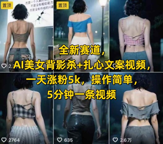 全新赛道，AI美女背影杀+扎心文案视频，一天涨粉5k，操作简单，5分钟一条视频-雲鼎文化传媒