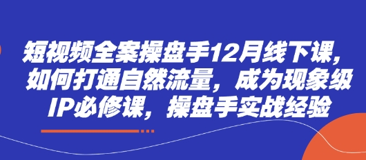 短视频全案操盘手12月线下课，如何打通自然流量，成为现象级IP必修课，操盘手实战经验-雲鼎文化传媒