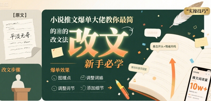小说推文爆单大佬教你最简单的改文方法实操课，新手必学-雲鼎文化传媒