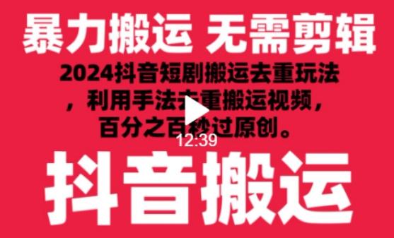 2024最新抖音搬运技术，抖音短剧视频去重，手法搬运，利用工具去重，达到秒过原创的效果【揭秘】-雲鼎文化传媒