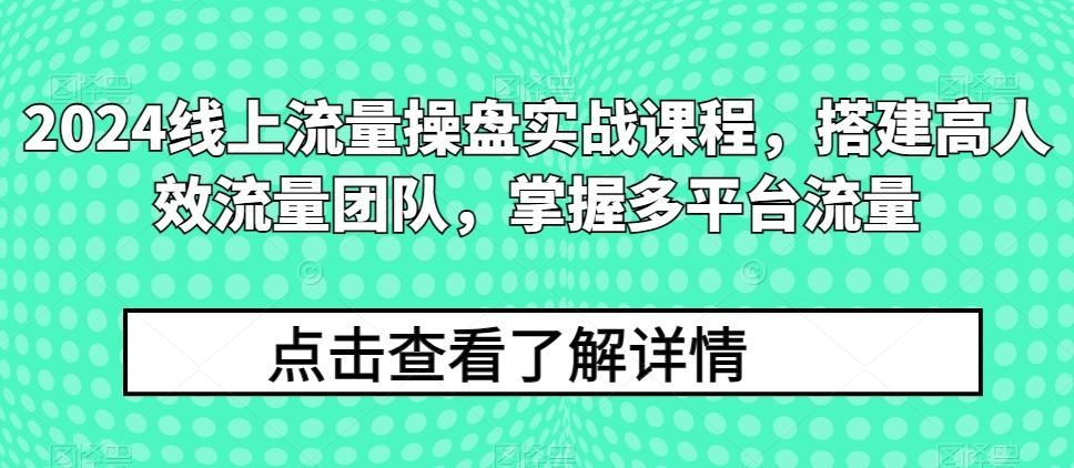 2024线上流量操盘实战课程，搭建高人效流量团队，掌握多平台流量-雲鼎文化传媒