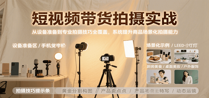 短视频带货拍摄实战，从设备准备到专业拍摄技巧全覆盖，系统提升商品场景化拍摄能力-雲鼎文化传媒