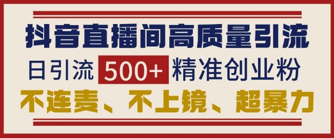 抖音直播间引流创业粉，无需连麦、不用上镜、超暴力，日引流500+高质量精准创业粉-雲鼎文化传媒