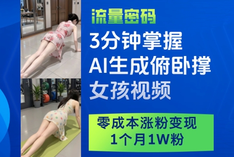 3分钟掌握AI生成俯卧撑女孩视频，零成本涨粉变现，1个月1W粉-雲鼎文化传媒