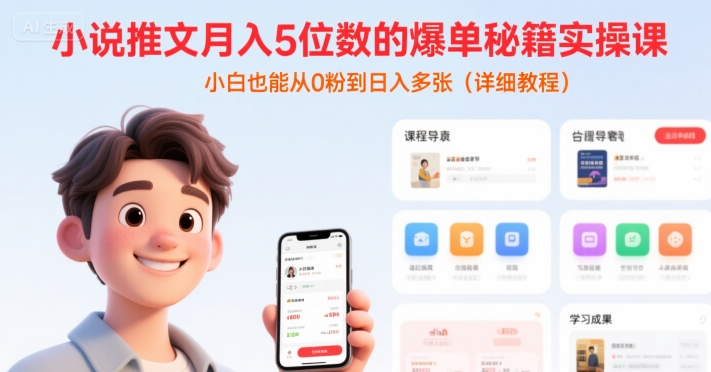 小说推文月入5位数的爆单秘籍实操课，，小白也能从0粉到日入多张(详细教程)-雲鼎文化传媒
