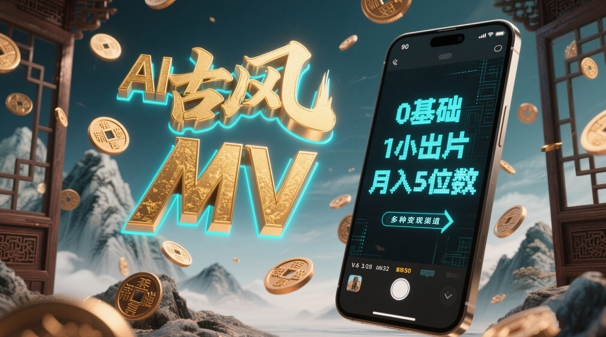 AI一键生成古风音乐MV，0剪辑基础1小时出片，多种变现渠道，一部手机月入5位数-雲鼎文化传媒