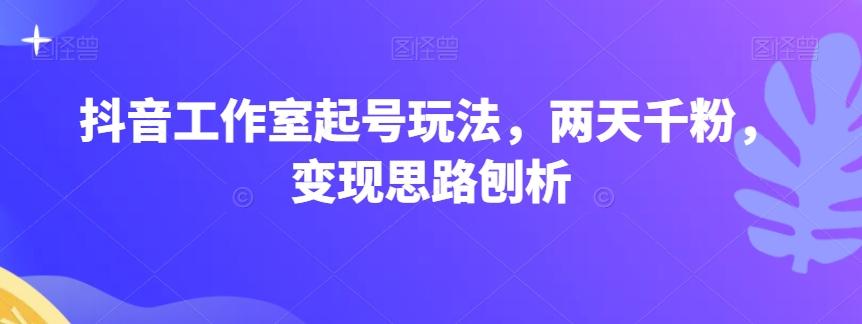 抖音工作室起号玩法，两天千粉，变现思路刨析-雲鼎文化传媒