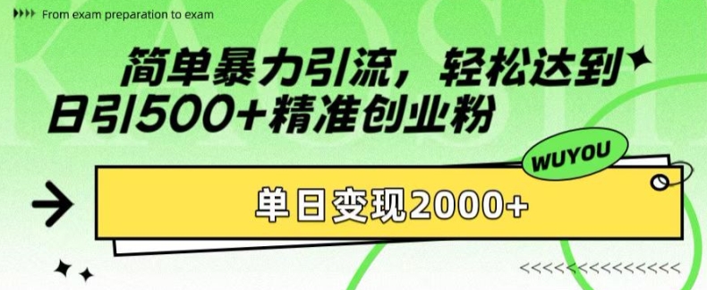 简单暴力引流，轻松达到日引500+精准创业粉，单日变现2k【揭秘】-雲鼎文化传媒