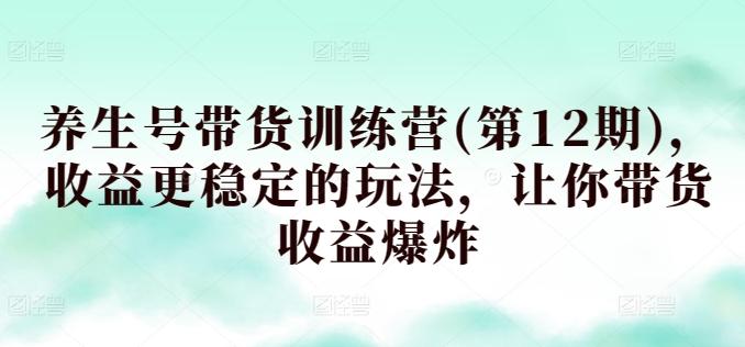 养生号带货训练营(第12期)，收益更稳定的玩法，让你带货收益爆炸-雲鼎文化传媒