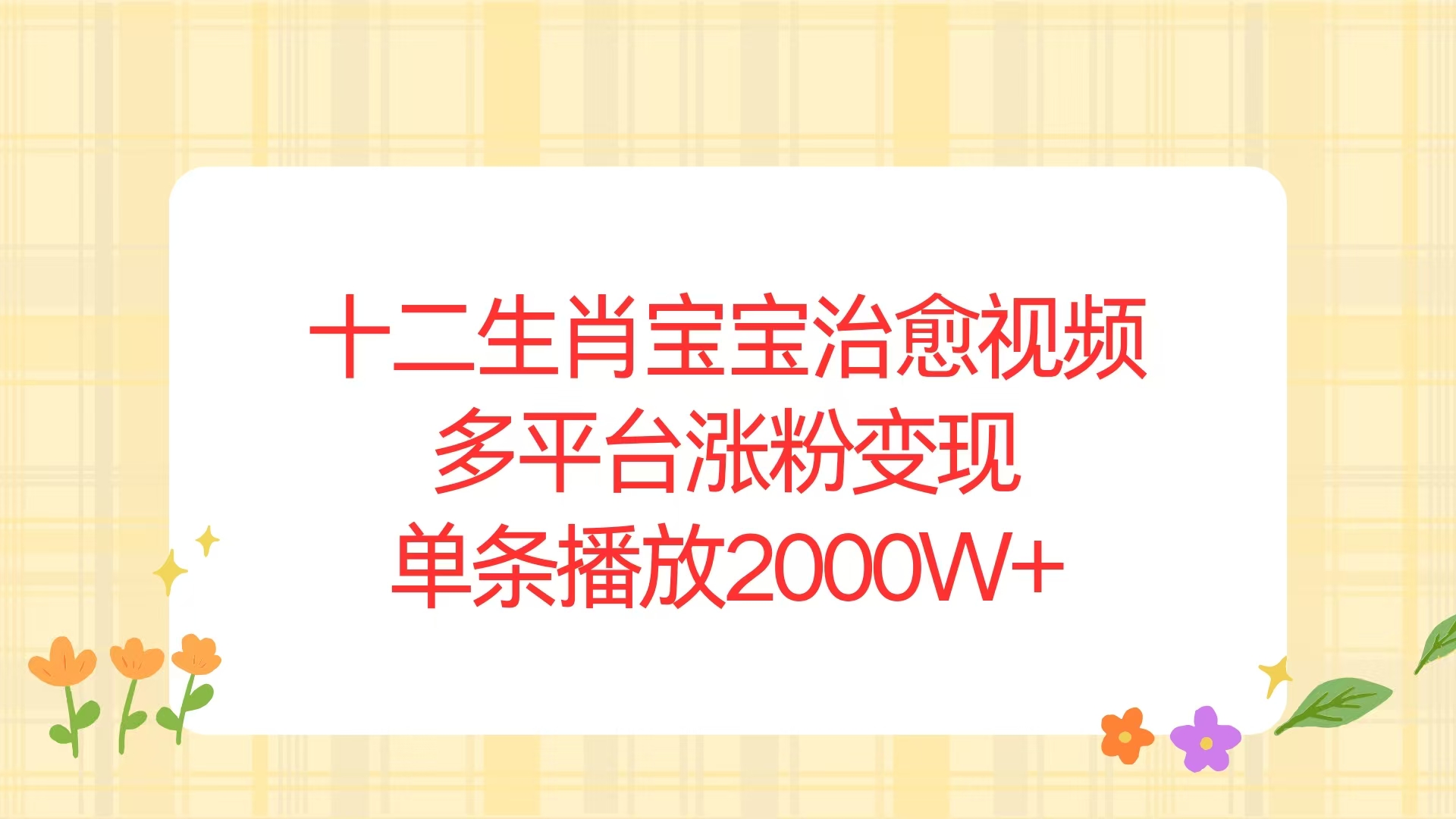 十二生肖宝宝治愈视频，多平台涨粉变现，单条播放2000W+-雲鼎文化传媒