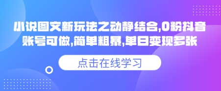 小说推文图文新玩法之动静结合，0粉抖音账号可做，简单粗暴，单日变现多张-雲鼎文化传媒