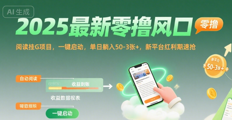 2025最新零撸风口，阅读挂G项目，一键启动，单日躺入 50-3张+，新平台红利期速抢【揭秘】-雲鼎文化传媒