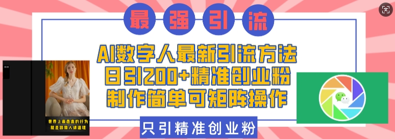 AI数字人最新引流方法，日引200+精准创业粉，制作简单可矩阵操作-雲鼎文化传媒