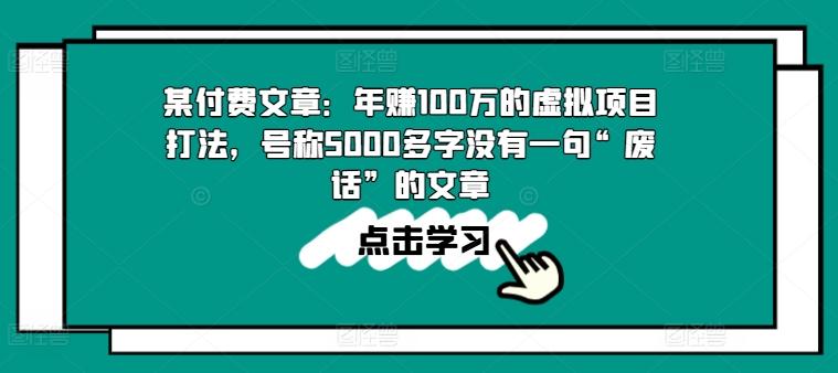 某付费文章：年赚100w的虚拟项目打法，号称5000多字没有一句“废话”的文章-雲鼎文化传媒