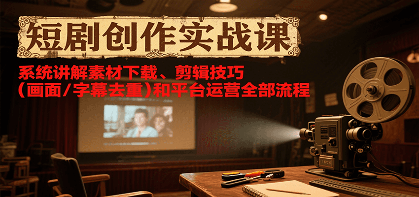 短剧创作实战课，系统讲解素材下载、剪辑技巧(画面/字幕去重)和平台运营全部流程-雲鼎文化传媒