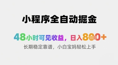 小程序全自动掘金，48小时可见收益，日入8张+长期稳定靠谱，小白宝妈轻松上手【揭秘】-雲鼎文化传媒
