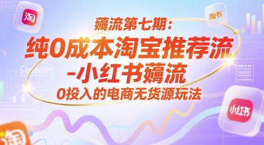 薅流第七期：纯0成本淘宝推荐流-小红书薅流最新版目，0投入的电商无货源玩法(附赠往期)-雲鼎文化传媒