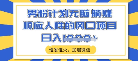 男粉计划无脑躺Z，顺应人性的风口项目，谁发谁火，加爆微信，日入多张【揭秘】-雲鼎文化传媒