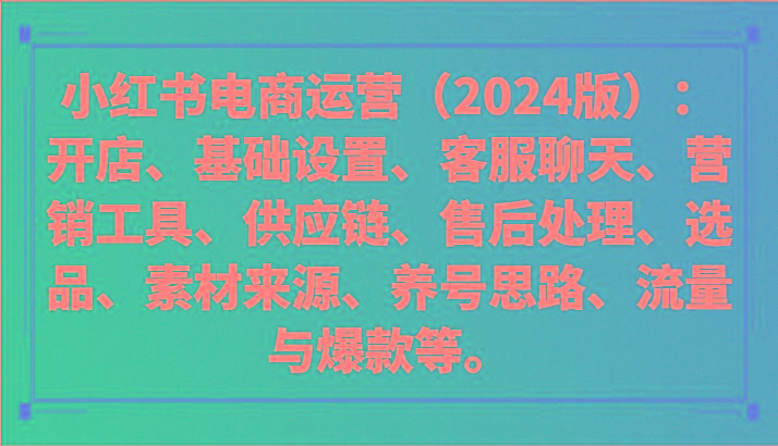 小红书电商运营(2024版)：开店、设置、供应链、选品、素材、养号、流量与爆款等-雲鼎文化传媒