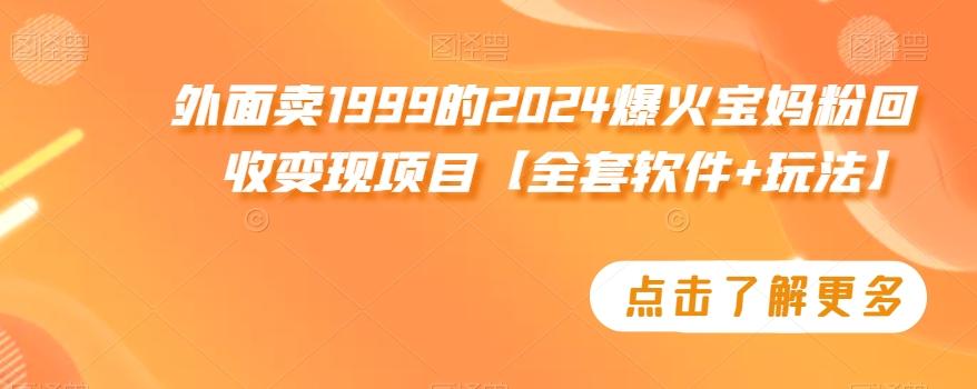 外面卖1999的2024爆火宝妈粉回收变现项目【全套软件+玩法】【揭秘】-雲鼎文化传媒
