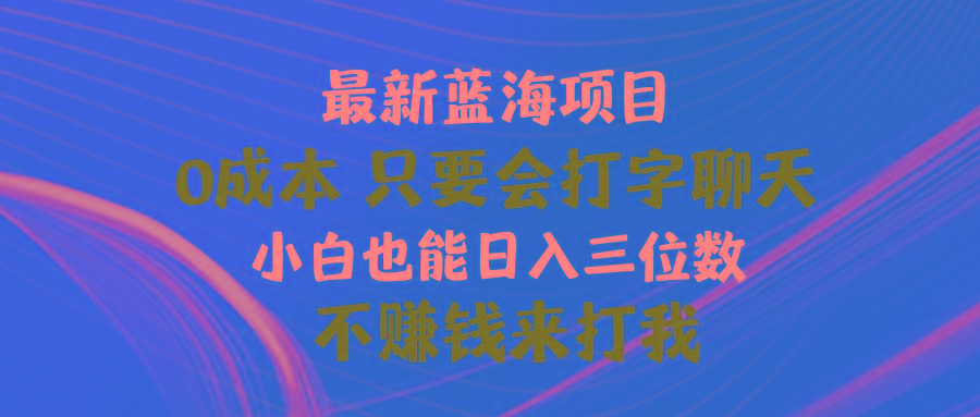 最新蓝海项目 0成本 只要会打字聊天 小白也能日入三位数 不赚钱来打我-雲鼎文化传媒
