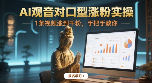 AI观音对口型涨粉实操，1条视频涨到千粉，手把手教你-雲鼎文化传媒