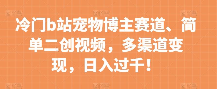 冷门b站宠物博主赛道，简单二创视频，多渠道变现，日入过千！【揭秘】-雲鼎文化传媒