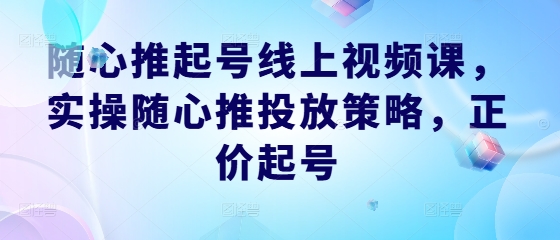 随心推起号线上视频课，实操随心推投放策略，正价起号-雲鼎文化传媒