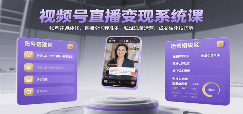 视频号直播变现系统课，账号开通装修、直播全流程准备、私域流量运营、成交转化技巧等-雲鼎文化传媒