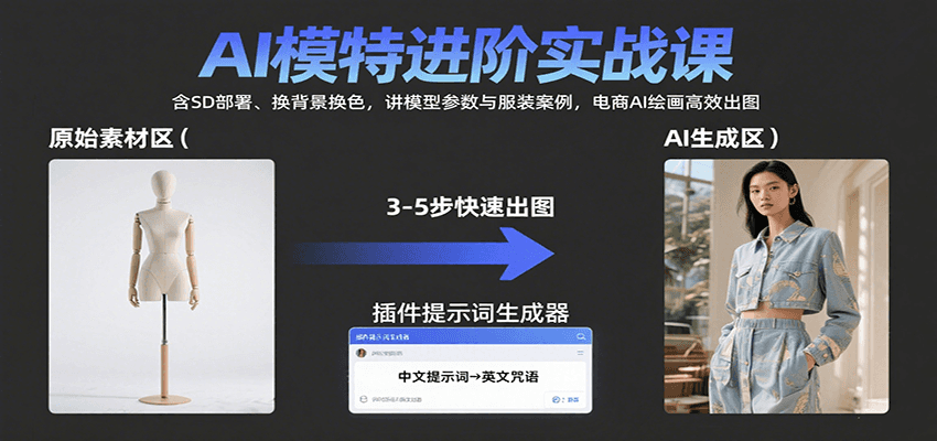 AI模特进阶实战课：含SD部署、换背景换色，讲模型参数与服装案例，电商AI绘画高效出图-雲鼎文化传媒
