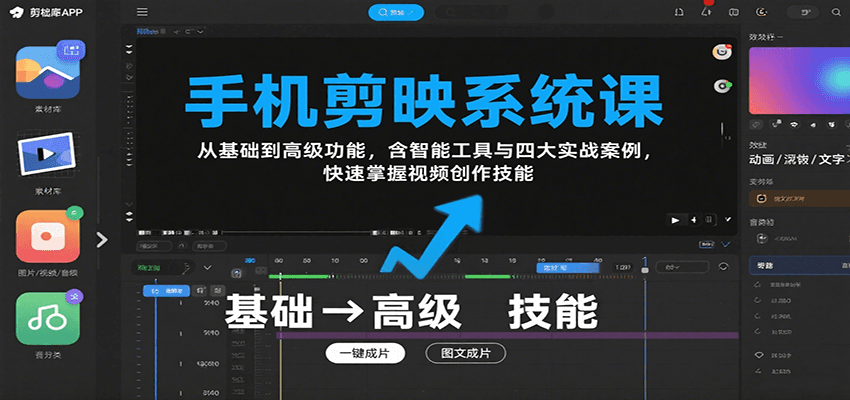 手机剪映系统课，从基础到高级功能，含智能工具与四大实战案例，快速掌握视频创作技能-雲鼎文化传媒