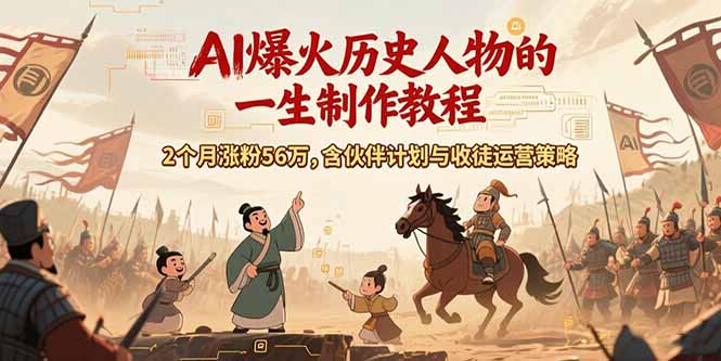 AI历史人物赛道课程，2个月涨粉56万，含伙伴计划与收徒运营策略-雲鼎文化传媒