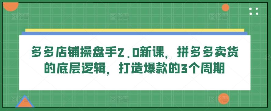 多多店铺操盘手2.0新课，拼多多卖货的底层逻辑，打造爆款的3个周期-雲鼎文化传媒