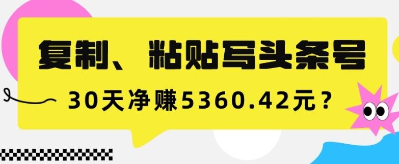 复制、粘贴写头条号，10分钟1篇，30天净赚5360.42元？-雲鼎文化传媒