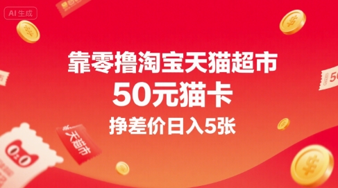 靠零撸淘宝天猫超市50元猫卡，挣差价日入5张-雲鼎文化传媒