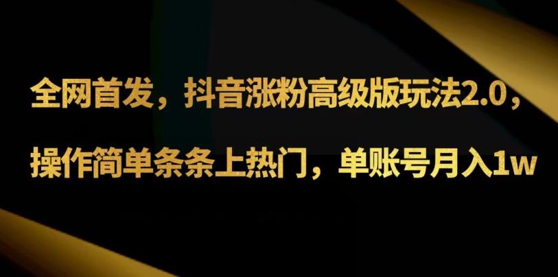 抖音涨粉高级版玩法3.0，操作简单条条上热门，单账号月入1w可批量矩阵（附1500素材）-雲鼎文化传媒