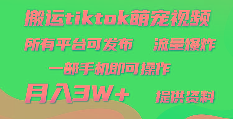 (9618期)搬运Tiktok萌宠类视频，一部手机即可。所有短视频平台均可操作，月入3W+-雲鼎文化传媒