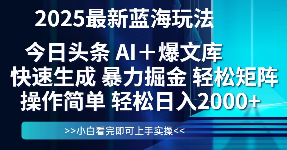 今日头条2025最新蓝海玩法，思路简单，复制粘贴，轻松实现矩阵日入2000+-雲鼎文化传媒