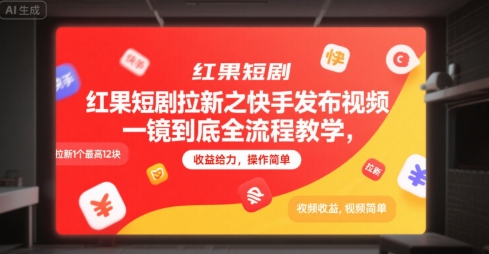红果短剧拉新之快手发布视频一镜到底全流程教学，拉新1个最高12块，收益给力，操作简单-雲鼎文化传媒