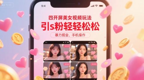 四开屏美女视频玩法，引s粉轻轻松松，暴力掘金，手机操作【揭秘】-雲鼎文化传媒