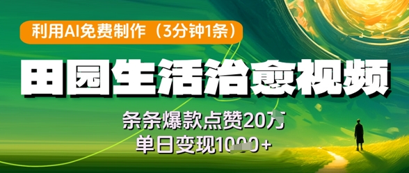 利用AI免费制作田园生活治愈视频，条条爆款点赞20W，单日变现几张-雲鼎文化传媒
