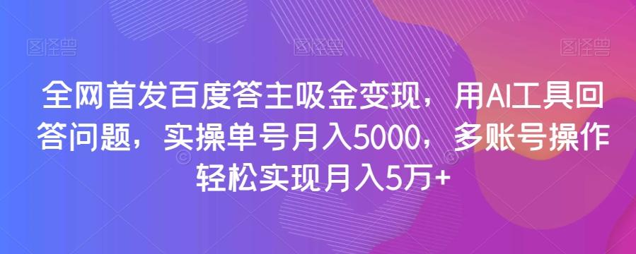 全网首发百度答主吸金变现，用AI工具回答问题，实操单号月入5000，多账号操作轻松实现月入5万+【揭秘】-雲鼎文化传媒