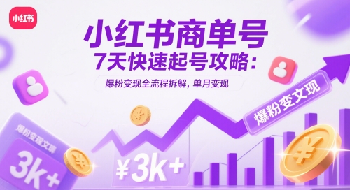 小红书商单号7天快速起号攻略：爆粉变现全流程拆解，单月变现3k+-雲鼎文化传媒