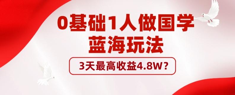0基础1人做国学蓝海玩法，3天最高收益4.8W？-雲鼎文化传媒