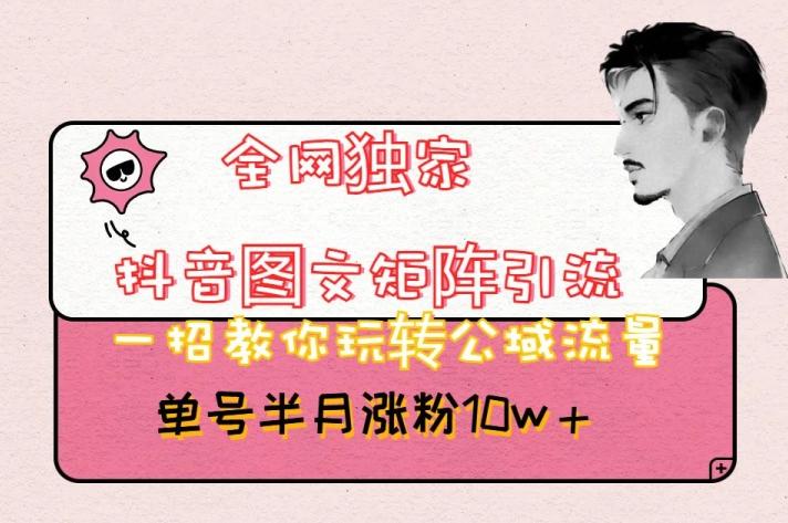 全网独家抖音图文矩阵引流，一招教你玩转公域流量，单号半月涨粉10w+【揭秘】-雲鼎文化传媒