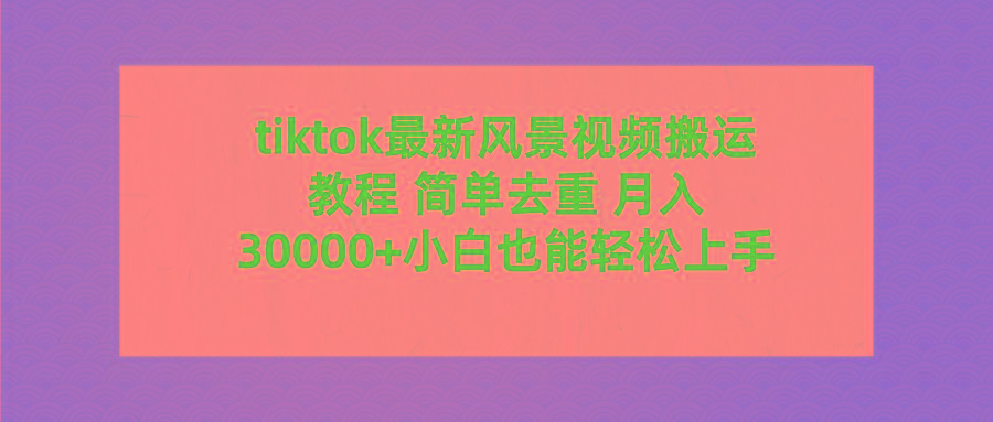 (9804期)tiktok最新风景视频搬运教程 简单去重 月入30000+附全套工具-雲鼎文化传媒