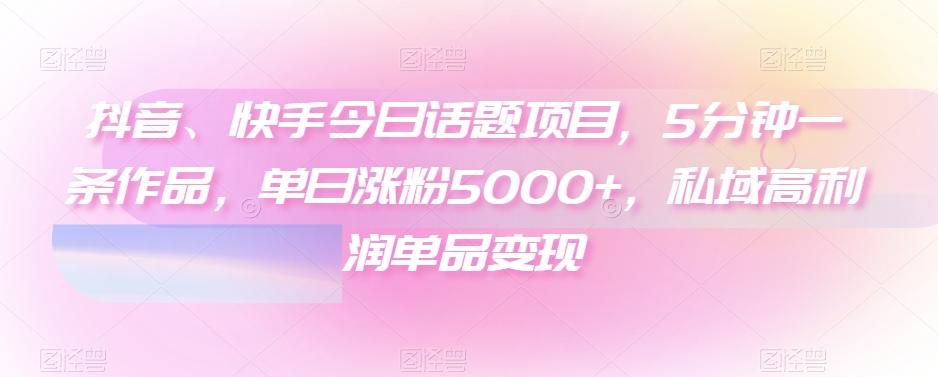抖音、快手今日话题项目，5分钟一条作品，单日涨粉5000+，私域高利润单品变现-雲鼎文化传媒